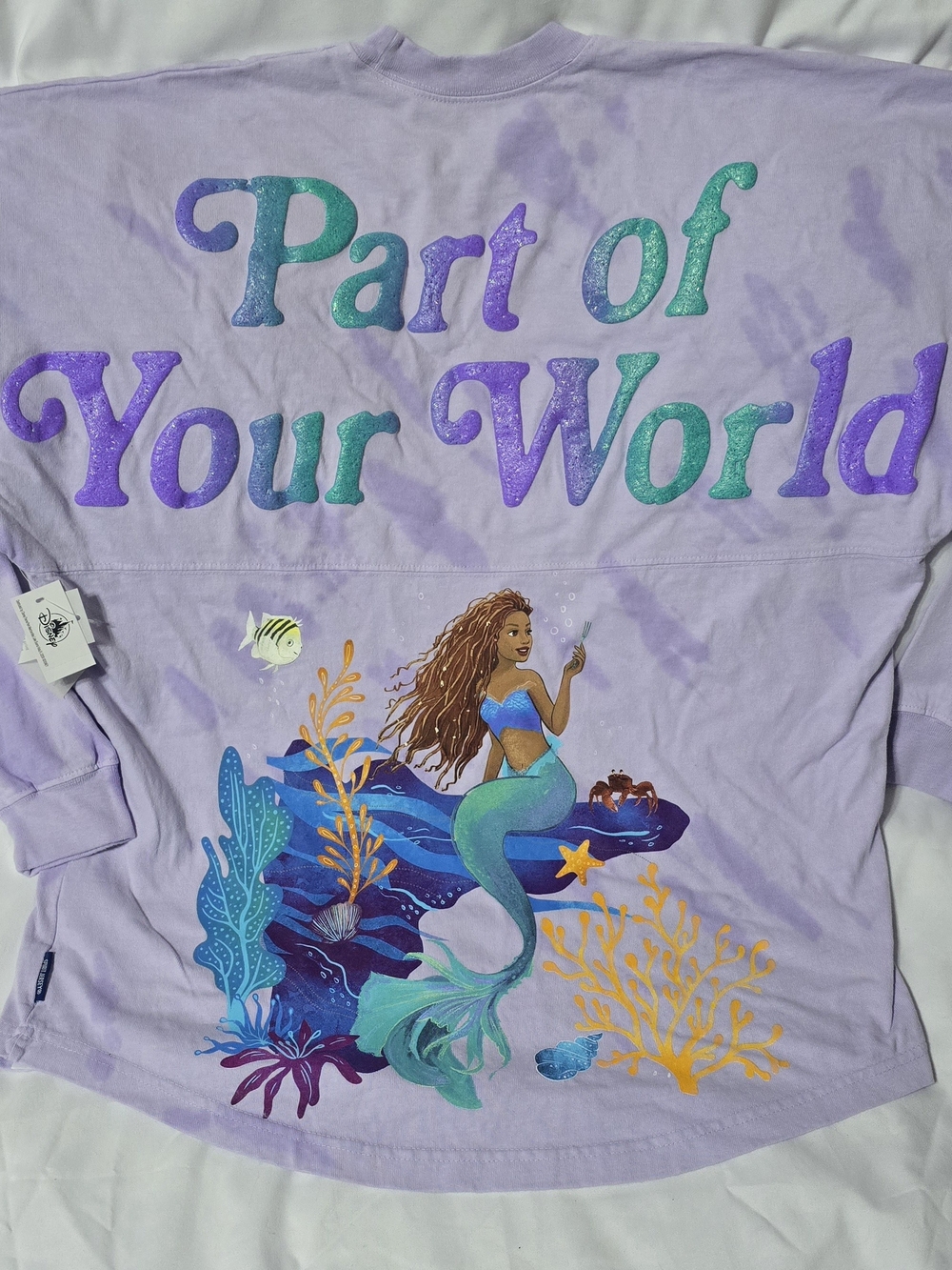 Womens Lavender 'Part of Your World' Mermaid Graphic Long Sleeve Sweatshirt